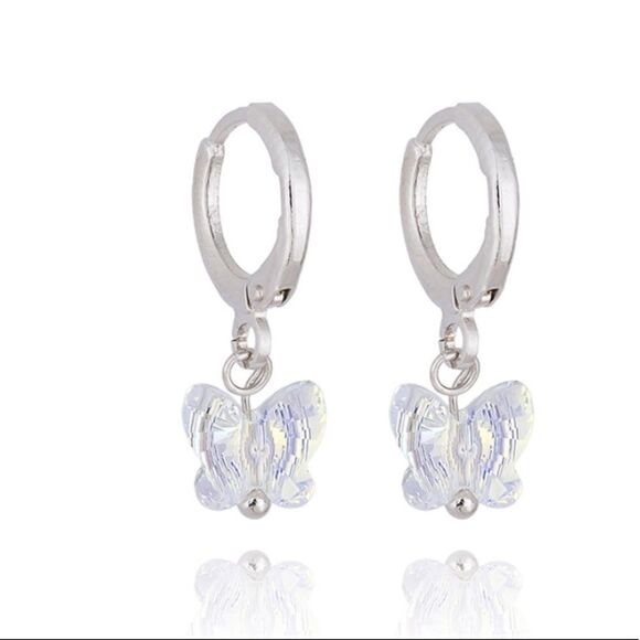 EARRING BUTTERFLY CRYSTAL SWAROVSKI RHODIUM WHITE - Picture 1 of 8